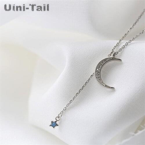 Uini-Tail new 925 sterling silver stars moon micro-inlaid necklace Korean fashion sweet simple personality small fresh ED283