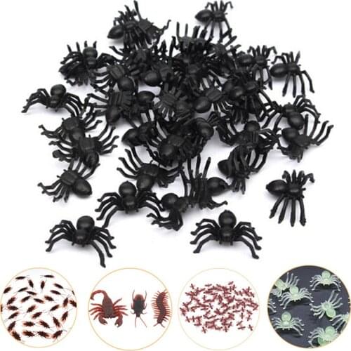 50Pcs Plastic Black Spider Halloween Decoration Supplies Festival Supplies Funny Prank Toys Useful Decoration Realistic Prop