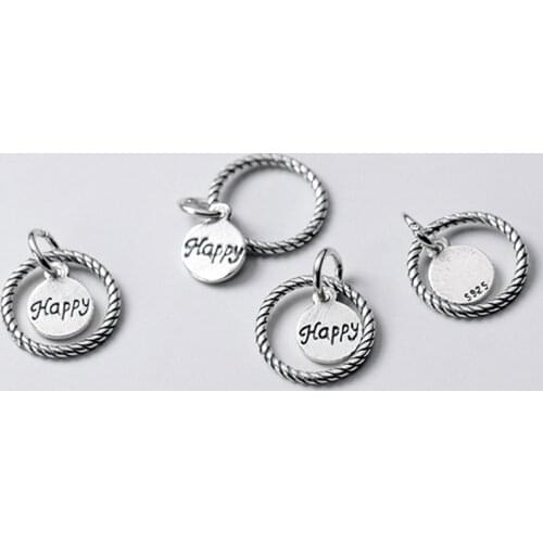 925 Sterling Silver Retro Happy Circle Charms Manual Matte Entire S925 Silver Round Dangle Pendant Decoration DIY Jewelry Making