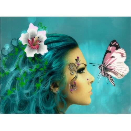Portrait Diamond Embroidery Painting Woman Butterfly Mosaic Rhinestone Sticker Wall Decor Puzzle Picture Diamond Dotz Large Size