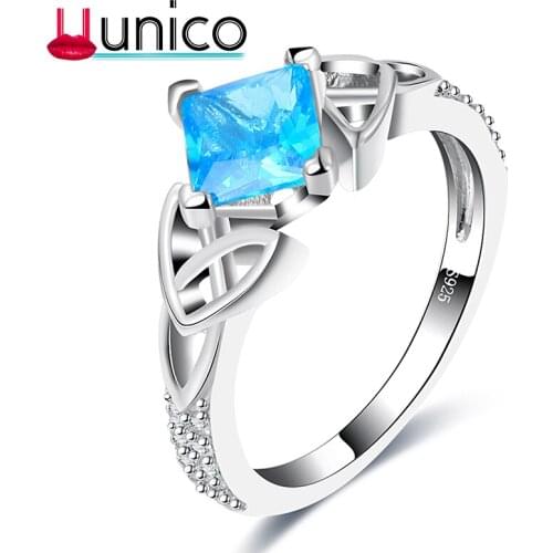UUNICO 2018 Love Heart Knot Ring 3.0ct AAA Blue zricon Real 925 Sterling Silver For Women Ring Engagement jewelry R10