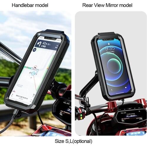 Waterproof Case Bike Motorcycle Handlebar Rear View Mirror 3 to 6.8" Cellphone Mount Bag Motorbike Scooter Phone Stand