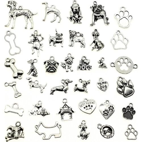 WYSIWYG 40g Antique Silver Color Zinc Alloy Random Mix Styles Dog Bone Paw Charms DIY Handmade Craft For Jewelry Making