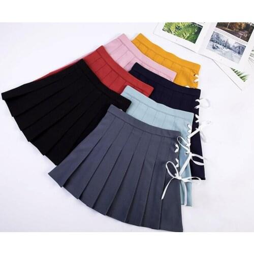 Pure pleated BOW LACE UP skirt girl summer ELASTIC waist high waist skirt girl soft girl student small fresh skirt LOLITA SKIRT