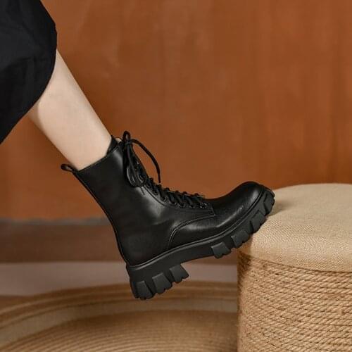 2021 Winter Women Boots Round Toe Ankle Boots for Women Thick Bottom Split Leather Chelsea Boots Platform Boots Women shoes