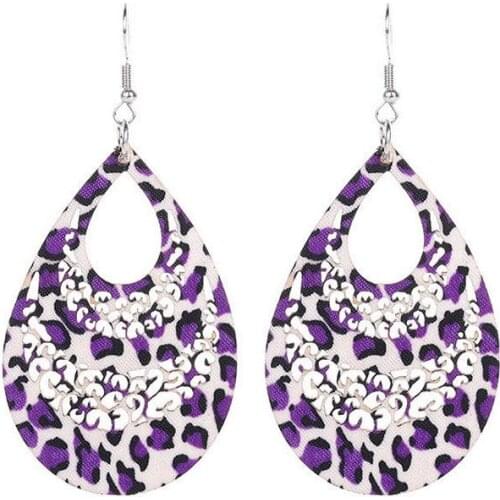 Leopard Print Fabric Sheathed Wooden Teardrop Earrings for Women Fashion Cutout Arabian Pattern Elegant Earrings Jewelry