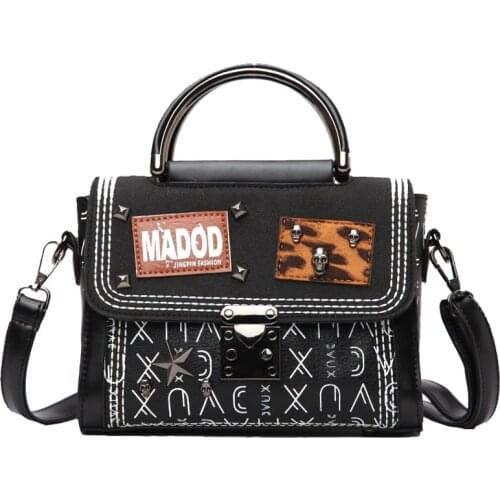 Women Leather Embroidery Handbags Girl Shoulder Bags Messenger Bag Female Tote Braccialini Style Handicraft Cartoon Punk Shantou
