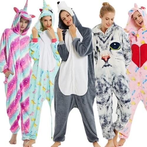 Winter Unisex Adult Women Men Cute Anime Kigurumi Unicorn Onesie Cartoon Christmas Pajamas Flannel Warm Women Home Clothes