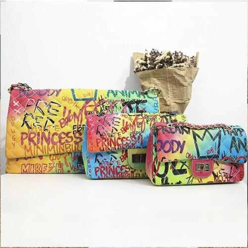Famous Brand Graffiti Bags For Women Rainbow Color Luxury Handbags Women Bags Designer Shoulder Bags Ladies Purses and Handbags