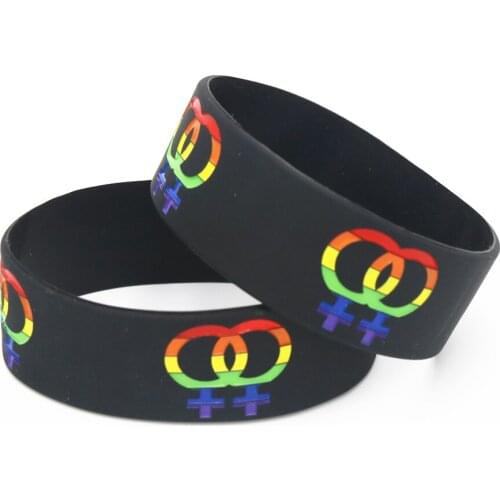 Fashion 1PC Pride Lesbian Silicone Wristband Rainbow Color Female Sign Girl Gender Logo Rubber Bracelets&Bangles Gifts SH157
