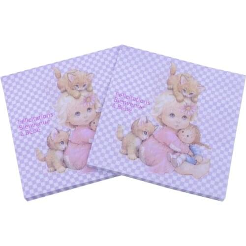 20Napkins/lot 33x33cm Color Creative Print Birthday Girl Cat Napkin Birthday Party Paper Towel Decoration