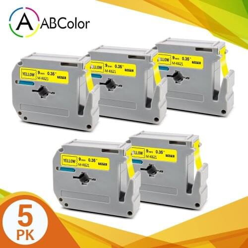5PK 9mm MK-621 Tape For Brother MK-621 mk621 M-K621 Label Tape Black on Yellow Printer Ribbon For Brother P touch Label Maker