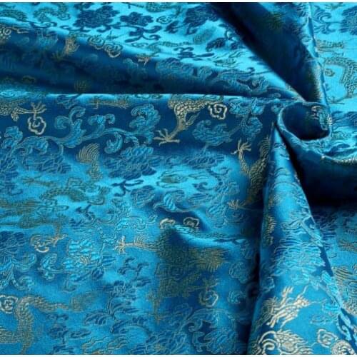 75cm*100cm Costume cheongsam fabric cloth wedding party dress diy brocade fabric lake Blue with Gold Dragon