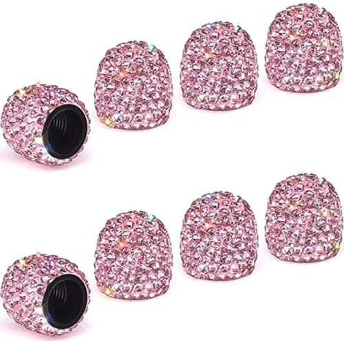 8Pcs/Lot Rhinestone Car Tire Valve Caps Diamond Shining Dustproof Caps Pink