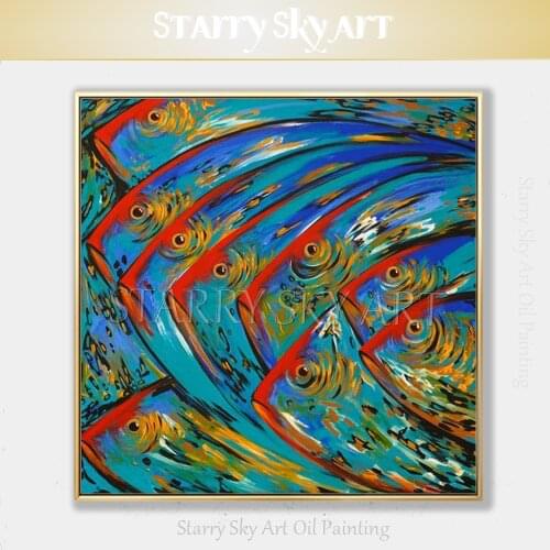 Free Shipping Handmade High Quality Fishes Oil Painting on Canvas Beautiful Fine Art Fishes Picture for Kitchen Wall Decoration