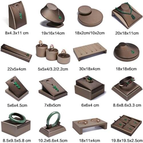 Finest Brown PU Leather Bracelet Pendant Necklace Jewellery Display Counter Stand Holder Bust Ring Earrings Presentation Shelf
