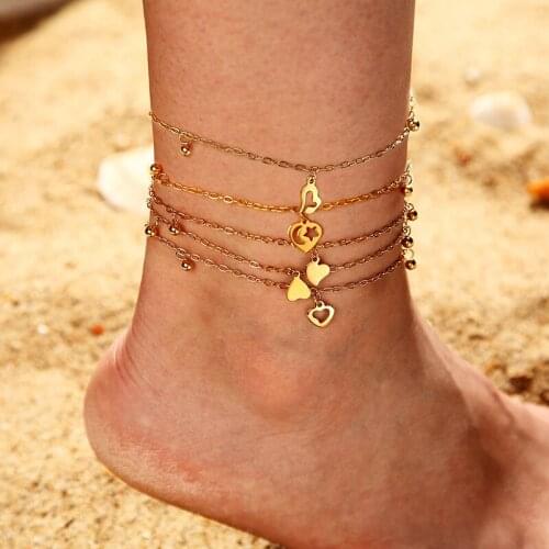 Female heart-shaped anklet simple barefoot crochet sandals standing leg accessories new ankle bracelets feet women chain legs