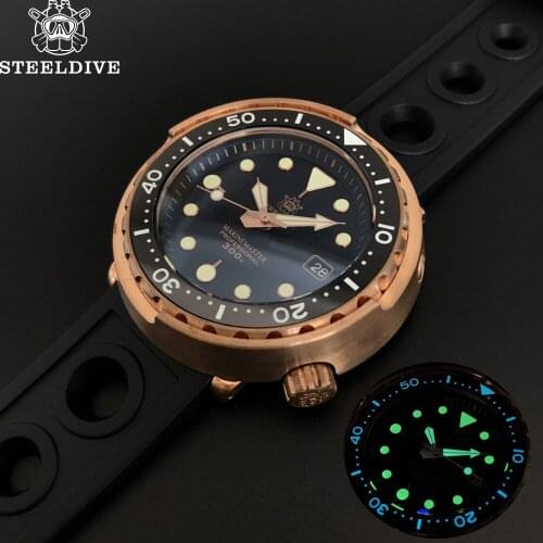 STEELDIVE Bronze 300m Dive Watch Sapphire Crystal Ceramic bezel NH35 C3 Luminous Automatic Watches Bronze Tuna Mechanical Watch