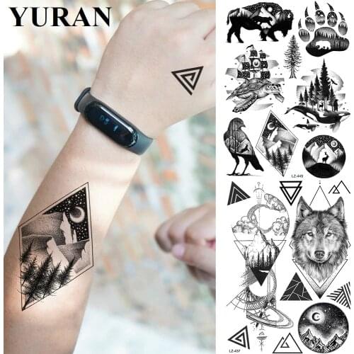 Black Diamond Mountain Men Wrist Tattoos Temporary Women Tortoise Body Arm Tatto Waterproof Self Adhesive Fake Tattoo Stickers