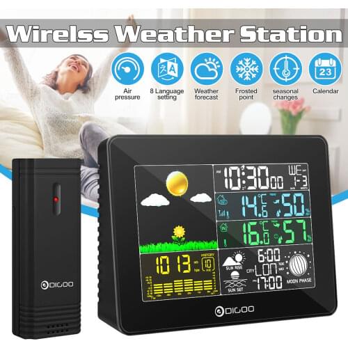 DIGOO DG-TH8868 Indoor Outdoor LCD Weather Station Thermometer Humidity Snooze Alarm Clock Sunrise Sunset Calendar Forecast