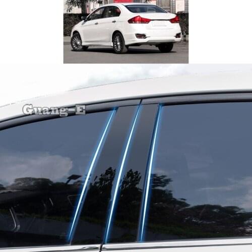 For Suzuki Alivio 2014 2015 2016-2018 Car PC Material Pillar Post Cover Door Trim Window Piano Black Molding Sticker Plate Parts