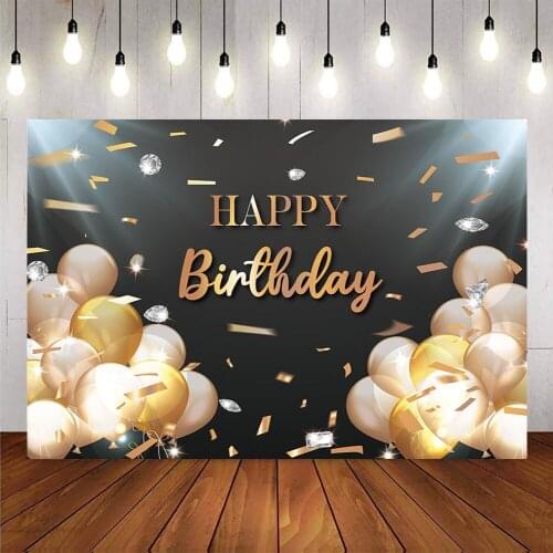 Photography Backdrop Happy Birthday Balloons Champagne Graduation Party Gold Decoration Supplies for Photographic Photo Studio