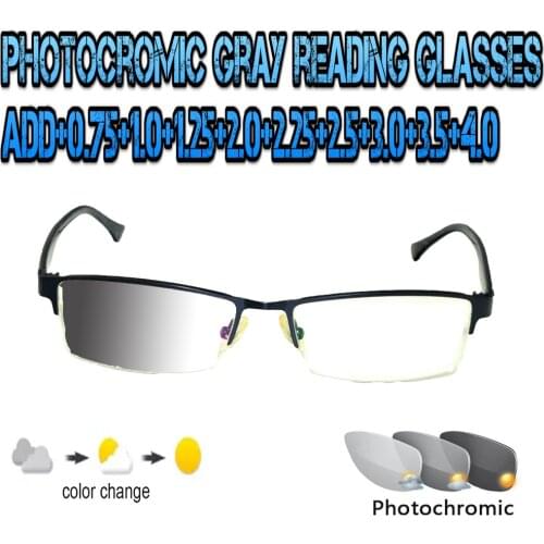 Photochromic Gray Reading Glasses Ultralight Trend High Quality Fashion Men Women Black Metal Frame +0.75 To +4.0