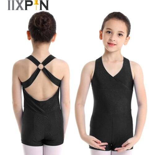 Girls Gymnastics Leotard ballet ballerina dress kids Sleeveless V Neckline Cross Back Ballet Dance Jumpsuit Unitard Bodysuit