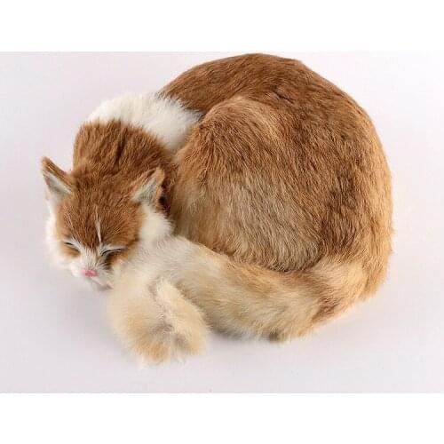 Children Plush Animals Toys Model Realistic White Sleeping Cats Lifelike Animals Home Ornament Kids Animals Gift Cat Doll Models