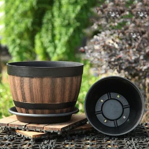 Imitation wooden barrel plastic flower pot special treatment resin thickening balcony courtyard retro flower pot sleeping lotus