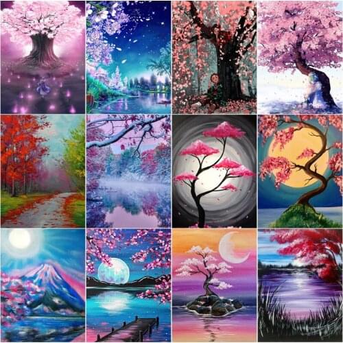 Cherry Tree Diamond Painting Tanjiro Diy Landscape Cross Stitch Japanese Style Mosaic Picture Home Decoration Painting