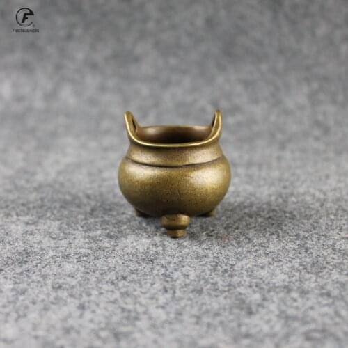 Chinese Buddha Brass Incense Burner Three Legs Pure Copper Incenses Holder Handmade Censer for Buddhist Home Office Decoration