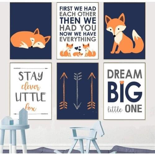 Cute Fox Quotes Dream Cartoon Arrow Wall Art Canvas Painting Nordic Posters And Prints Animal Wall Pictures Baby Kids Room Decor