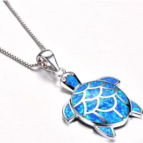 Fashion Necklace Jewelry Pendant Woman Opal Turtle Charm Fire Chain Cute Turtle Necklace