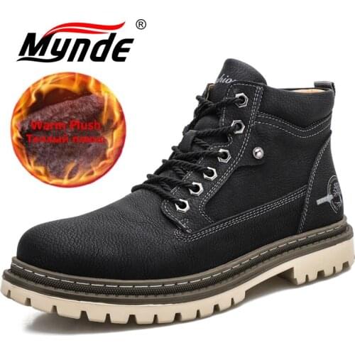 Brand Genuine Leather Mens Winter Boots Plush Warm Mens Snow Boots Outdoor Comfortable Work Boots Mens Designer Ankle Boots