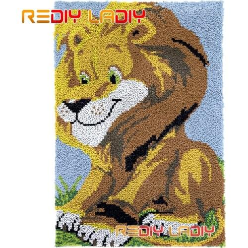 Latch Hook Rug Kits Cartoon Lion Plush Wall Tapestry DIY Carpet Rug Chunky Yarn Arts Cushion Crocheting Floor Mat Hobby & Crafts