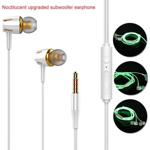 New In-Ear Earphone Earbuds 3.5mm Plug Luminous Wire Heavy Bass Music Wired Sports Gaming Headset with Microphone