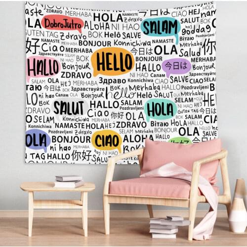 Wholesale Colorful Map Letter Hello Weekend Printed Tapestry Wall Hanging Home Decor Cute Girl Pattern Tapestry Living Room