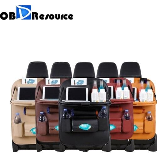 Car Seat Back Organizer Pu Leather Pad Bag Car Storage Organizer Foldable Table Tray Travel Storage Bag Auto Accessories