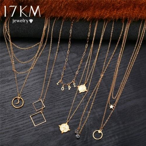 17KM 2019 Gold Letter Necklaces For Women New Bohemian Choker Pendant Necklace Ethnic Multilayer Female Fashion Jewelry