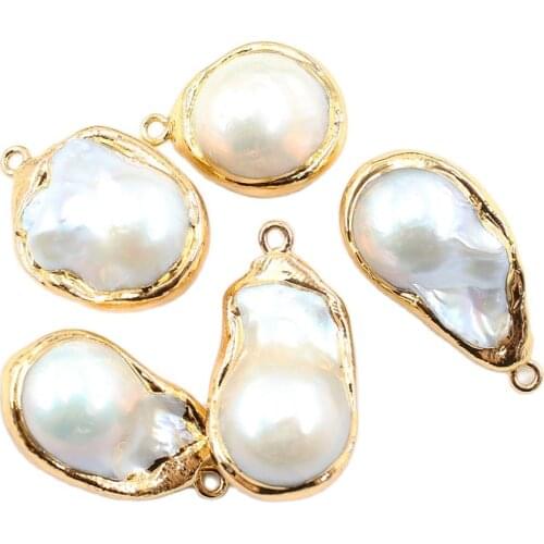 APDGG 5PC Natural White Baroque Pearl Freedom Water drop Gold Plated Keshi Pearl Pendant For Necklace Pendant Jewelry DIY