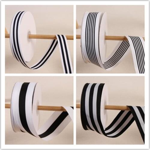 25Yard Polyester Striped Grosgrain Ribbon Black White Riband Webbing DIY Bowknot Cloth Sewing Piping Accessor Belt Gift Wrapping