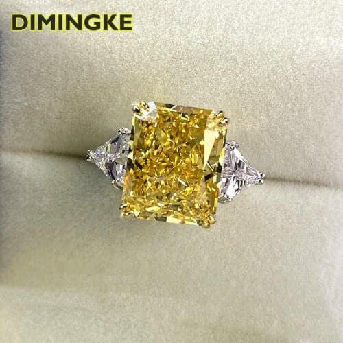 DIMINGKE 13*16MM Rectangle Yellow High Carbon Diamond Big Ring 100%-S925 Sterling Silver Wedding Party Seiko Jewelry