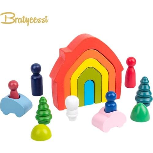 Rainbow Educational Wooden Toys Montessori Creative Rainbow Building Blocks Wood Toys Jenga Game Early Educational Toys for Kids
