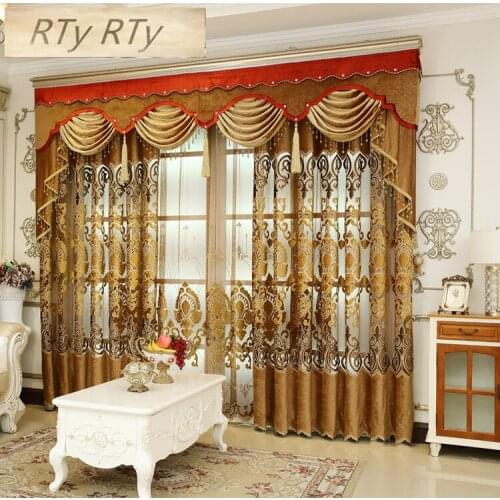 Luxury Blackout Curtains For Living Room Flowers embroidery curtains for Kitchen windows fabric blinds tulle curtains