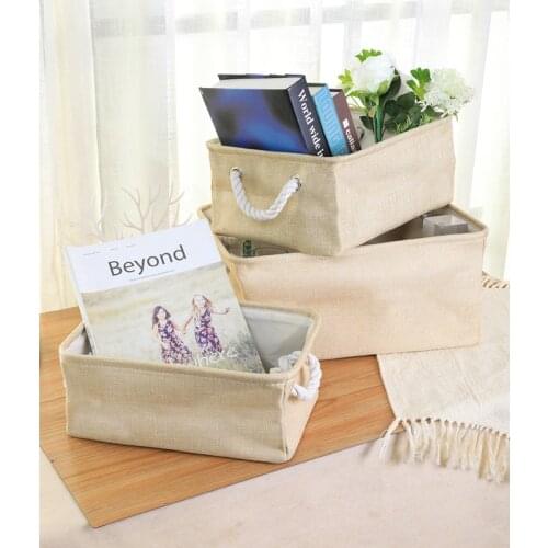 Foldable Linen Fabric Storage Baskets Skin Care Products Sundries Organizer Rectangle Book Cabinet Storage Box Home Organization