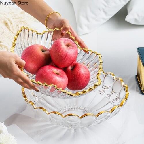 Nordic Glass Fruit Tray Living Room Home Transparent Coffee Table Candy Tray Light Luxury Golden Stroke Storage Tray Decoration