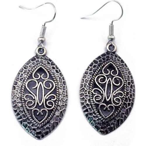 Tibetan Vintage color Metal Oval Shape Drop Dangle Earring for Women Girl Party Carved Statement Earrings Gypsy Turkish Jewelry