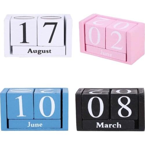 Vintage Wooden Perpetual Calendar Eternal Blocks Month Date Display Desktop Accessories Photography Props Office Decoration