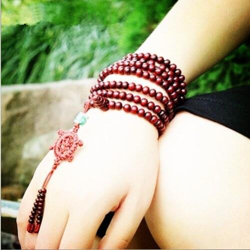 Vintage natural red sandalwood bead prayer japa rosary mala bracelet Tibetan Buddhist meditation Wooden Rosary Beaded Bracelet